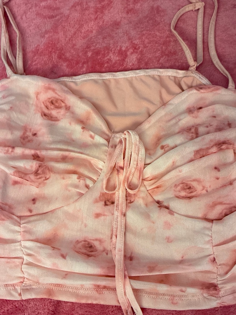 SHEIN Pink Floral Ruched Tie-Front Cami